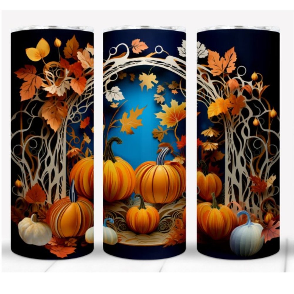 Pumpkin Archway 20oz Skinny Stainless Steel Tumbler - Fall Theme w/ Lid